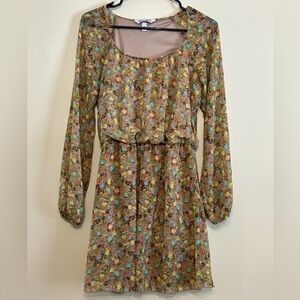 Speechless Floral Square-Sheer Neck Mini Dress